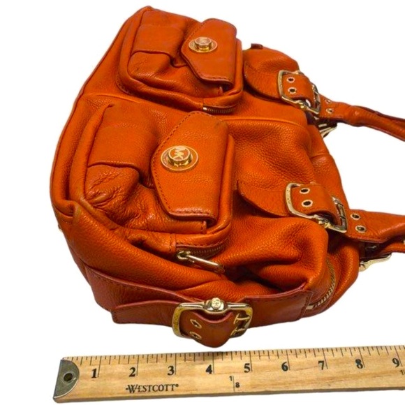 Michael Kors Orange Pebbled Leather Zip Top Satchel Shoulder Bag - Picture 11 of 15